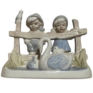 VTG 1988 Artmark Country Pond Dutch Boy Girl Swan Fine Porcelain Figurine